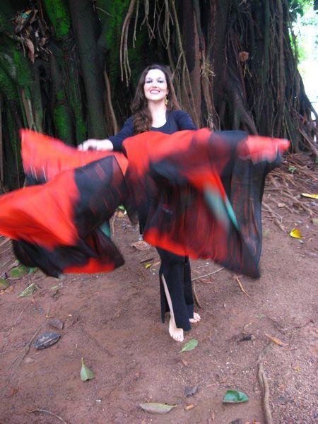 Véu Leque de Seda para Dança do Ventre