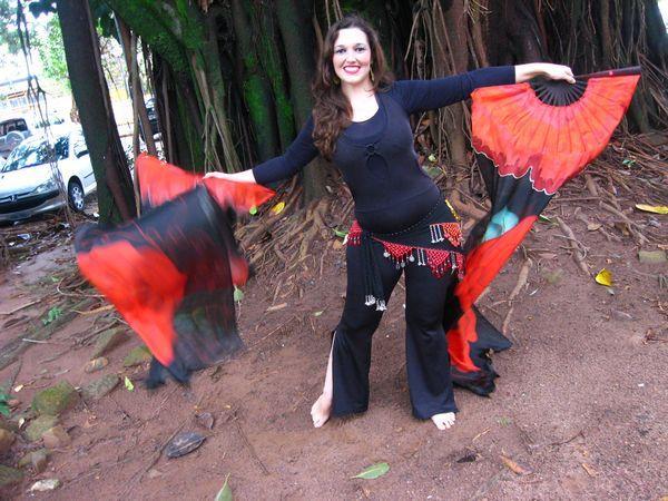 Véu Leque de Seda para Dança do Ventre