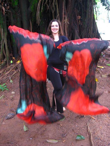 Véu Leque de Seda para Dança do Ventre