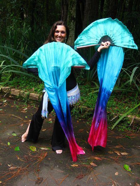 Véu Leque de Seda para Dança do Ventre