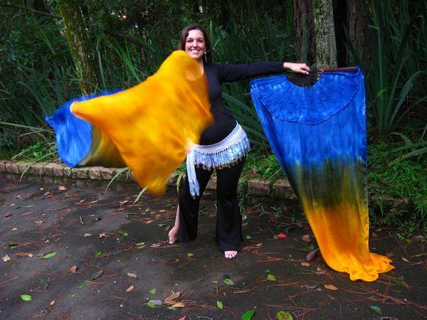 Véu Leque de Seda para Dança do Ventre