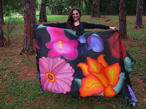 Véu Artístico de Seda para Dança do Ventre