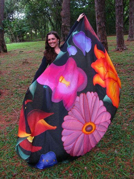 Véu Artístico de Seda para Dança do Ventre