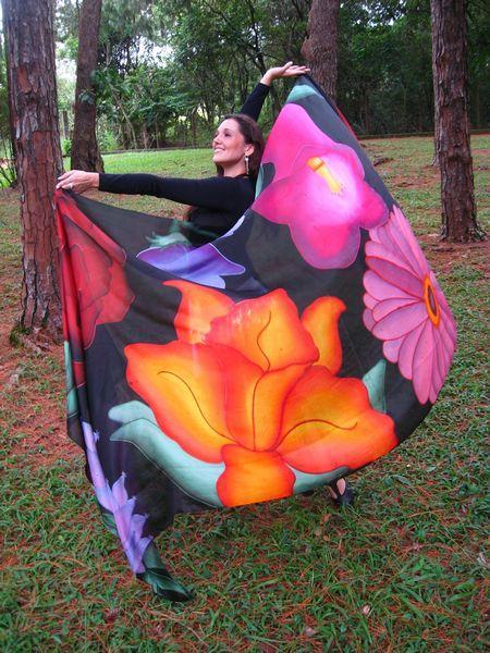 Véu Artístico de Seda para Dança do Ventre
