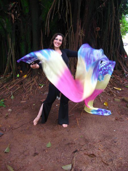 Véu Leque de Seda para Dança do Ventre