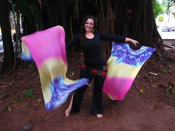 Véu Leque de Seda para Dança do Ventre