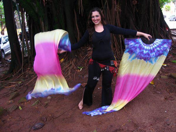 Véu Leque de Seda para Dança do Ventre