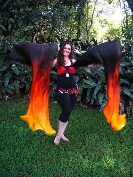 Véu Leque (Fan) de Seda para Dança do Ventre