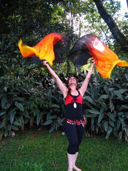 Véu Leque (Fan) de Seda para Dança do Ventre