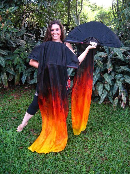 Véu Leque (Fan) de Seda para Dança do Ventre
