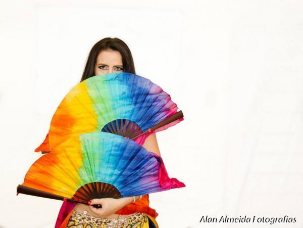 Véu Leque de Seda para Dança do Ventre