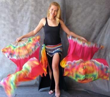 Véu Leque (Fan) de Seda para Dança do Ventre