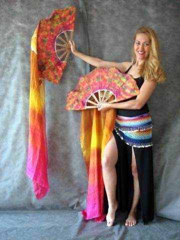 Véu Leque (Fan) de Seda para Dança do Ventre