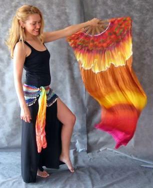 Véu Leque (Fan) de Seda para Dança do Ventre