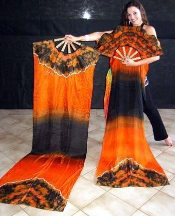 Véu Leque (Fan) de Seda para Dança do Ventre