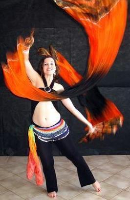Véu Leque (Fan) de Seda para Dança do Ventre