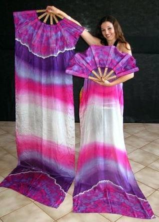 Véu Leque (Fan) de Seda para Dança do Ventre