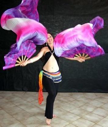 Véu Leque (Fan) de Seda para Dança do Ventre