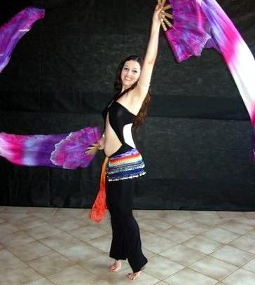 Véu Leque (Fan) de Seda para Dança do Ventre