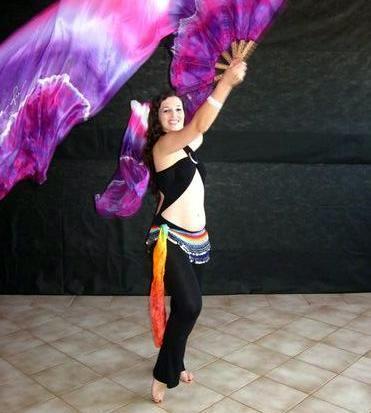 Véu Leque (Fan) de Seda para Dança do Ventre