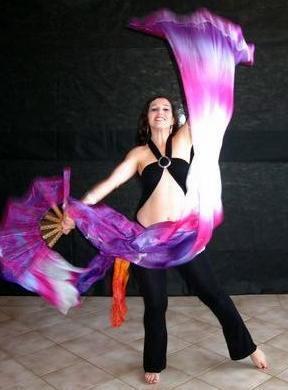 Véu Leque (Fan) de Seda para Dança do Ventre