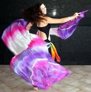 Véu Leque (Fan) de Seda para Dança do Ventre