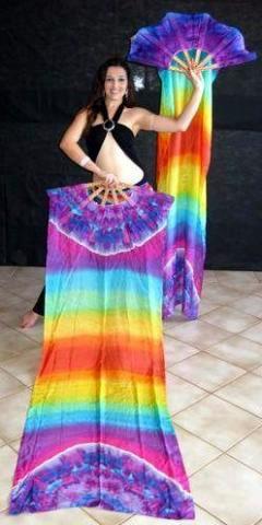 Véu Leque (Fan) de Seda para Dança do Ventre