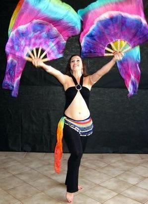 Véu Leque (Fan) de Seda para Dança do Ventre