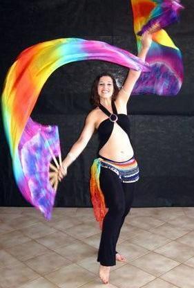 Véu Leque (Fan) de Seda para Dança do Ventre