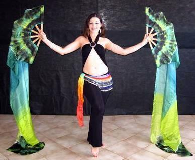 Véu Leque (Fan) de Seda para Dança do Ventre
