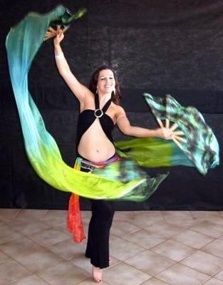 Véu Leque (Fan) de Seda para Dança do Ventre