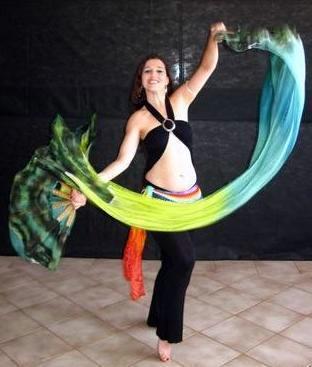 Véu Leque (Fan) de Seda para Dança do Ventre