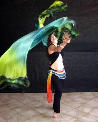 Véu Leque (Fan) de Seda para Dança do Ventre