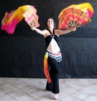 Véu Leque (Fan) de Seda para Dança do Ventre