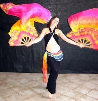 Véu Leque (Fan) de Seda para Dança do Ventre