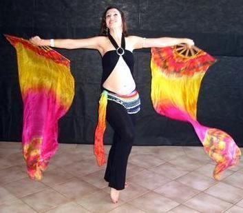 Véu Leque (Fan) de Seda para Dança do Ventre