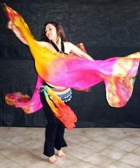 Véu Leque (Fan) de Seda para Dança do Ventre