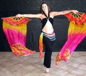 Véu Leque (Fan) de Seda para Dança do Ventre