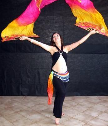 Véu Leque (Fan) de Seda para Dança do Ventre
