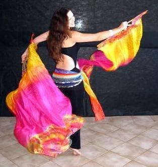 Véu Leque (Fan) de Seda para Dança do Ventre