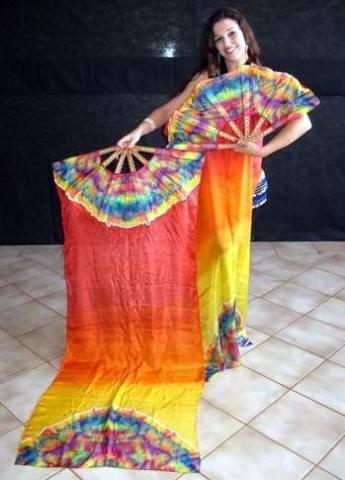 Véu Leque (Fan) de Seda para Dança do Ventre