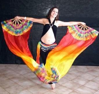 Véu Leque (Fan) de Seda para Dança do Ventre