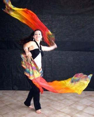 Véu Leque (Fan) de Seda para Dança do Ventre