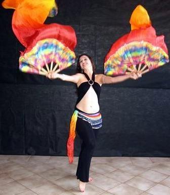 Véu Leque (Fan) de Seda para Dança do Ventre