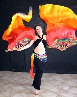Véu Leque (Fan) de Seda para Dança do Ventre